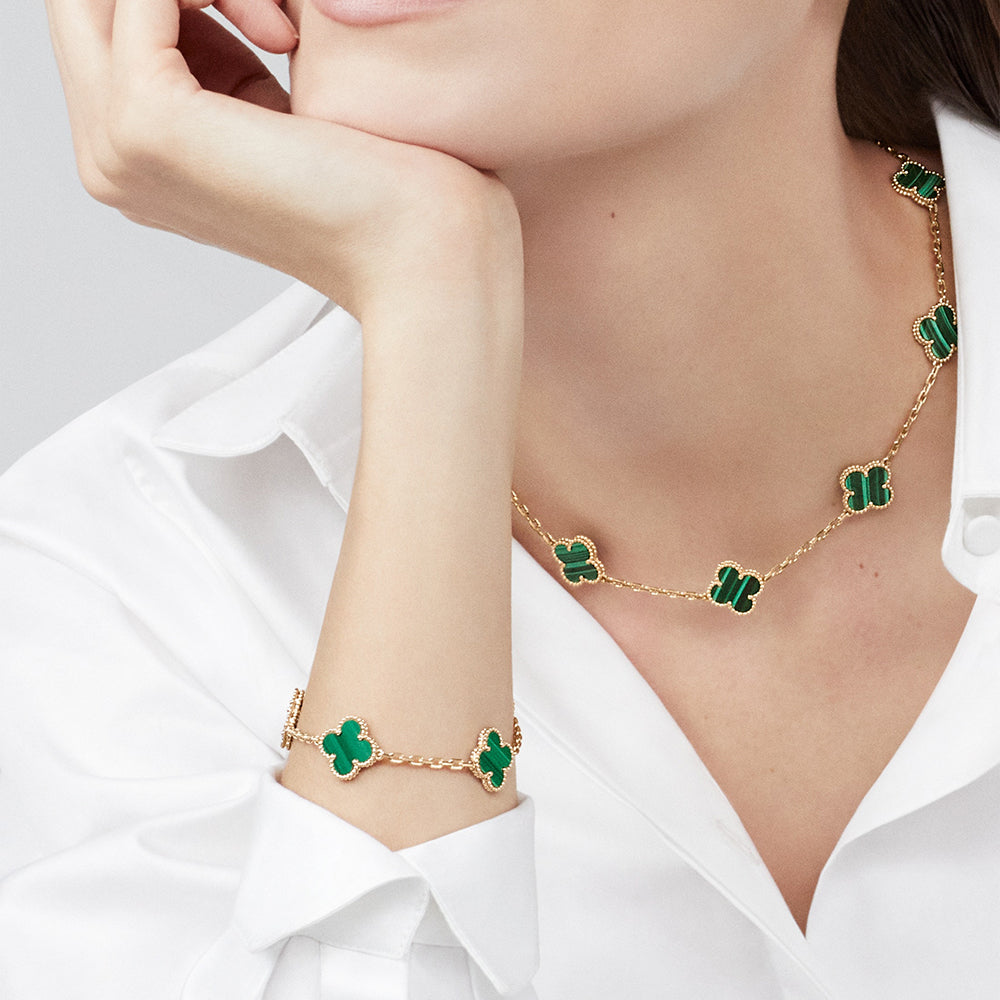 [Elowen Jewels]CLOVER 10 MOTIFS MALACHITE NECKLACE