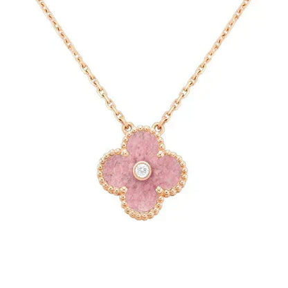 [Elowen Jewels]CLOVER 15MM DIAMOND RHODONITE NECKLACE