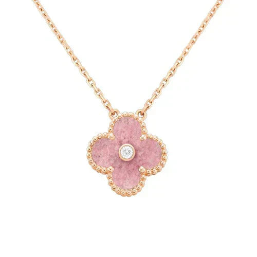 [Elowen Jewels]CLOVER 15MM DIAMOND RHODONITE NECKLACE