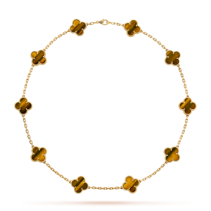 [Elowen Jewels]CLOVER 10 MOTIFS TIGER EYE NECKLACE