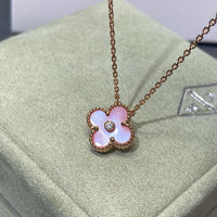 [Elowen Jewel]CLOVER 15MM DIAMOND PINK MOP NECKLACE