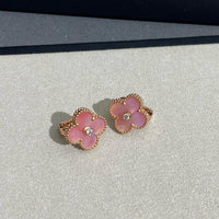 [Elowen Jewel]CLOVER MEDIUM 1 DIAMOND PINK EARRINGS