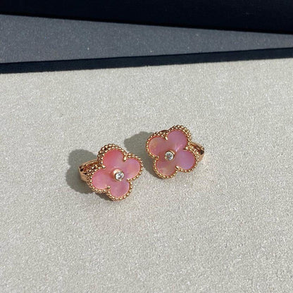 [Elowen Jewels]CLOVER MEDIUM 1 DIAMOND PINK EARRINGS