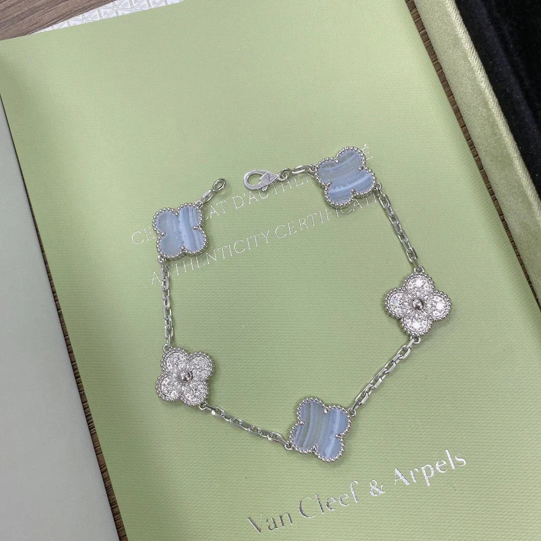 [Elowen Jewels] CLOVER 5 MOTIF PURPLE CHALCEDONY BRACELET COLLECTION