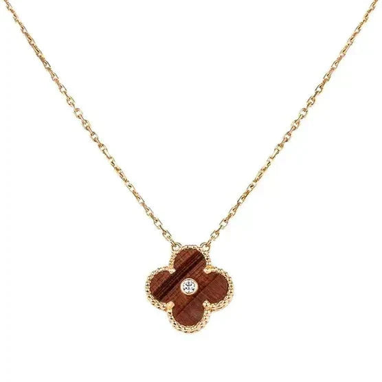 [Elowen Jewels]CLOVER 15MM DIAMOND AND YELLOW TIGER'S EYE AGATE necklace
