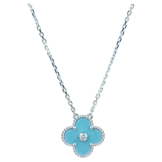 [Elowen Jewels]CLOVER 15MM DIAMOND SVRES PORCELAIN  NECKLACE SILVER