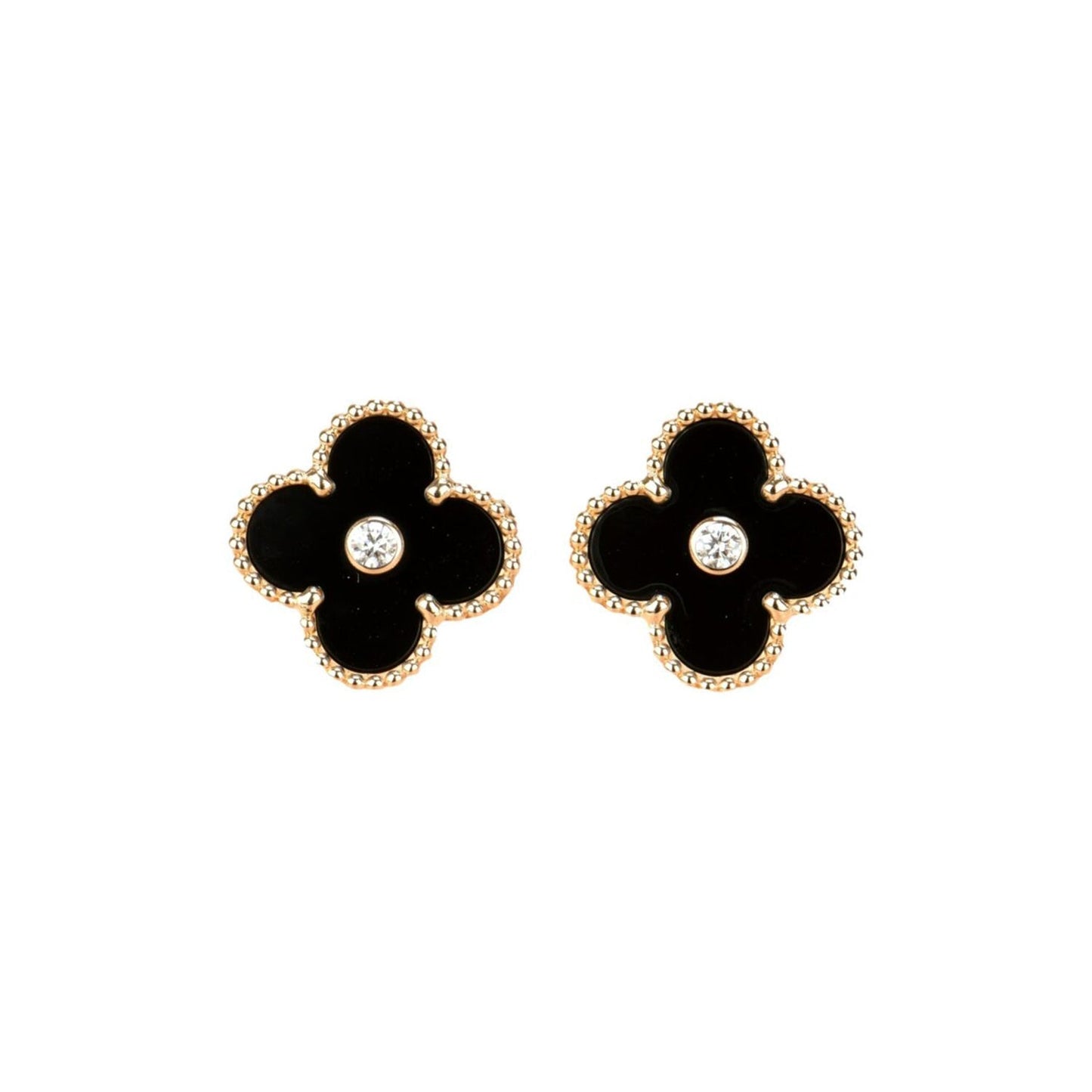 [Elowen Jewels]CLOVER MEDIUM 1 MOTIFS ONYX DIAMOND EARRINGS