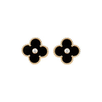 [Elowen Jewel]CLOVER MEDIUM 1 MOTIFS ONYX DIAMOND EARRINGS