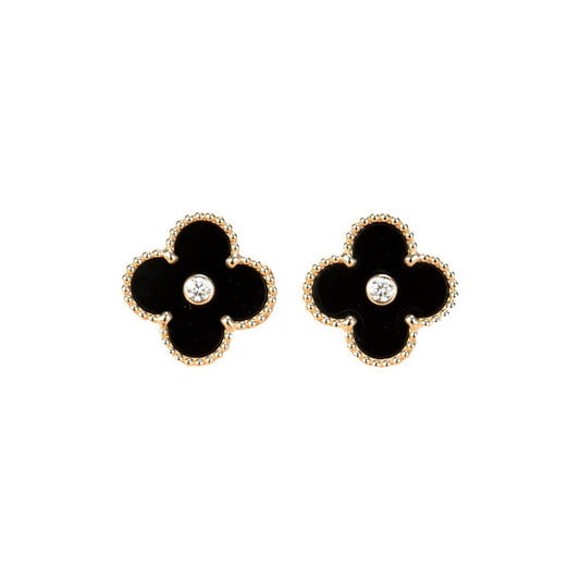 [Elowen Jewels]CLOVER MEDIUM 1 MOTIFS ONYX DIAMOND EARRINGS