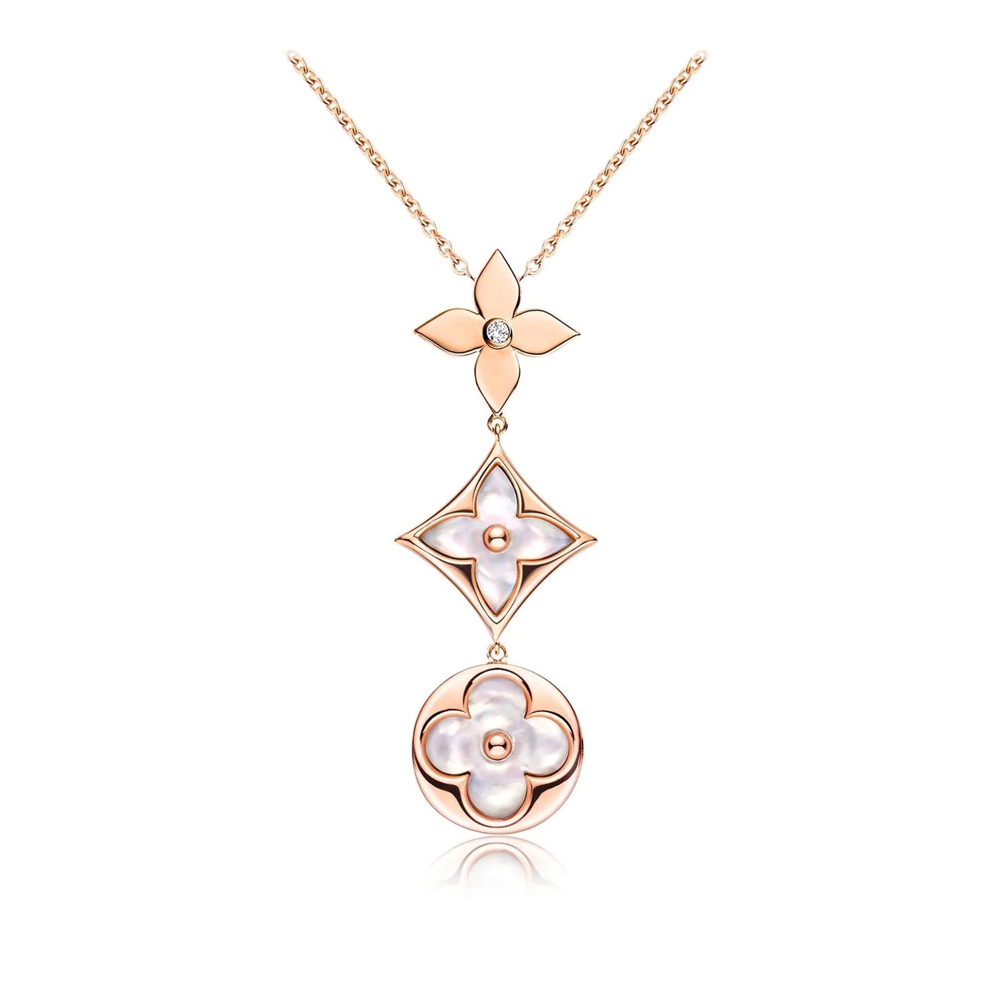 [Elowen Jewels]COLOR BLOSSOM LARIAT NECKLACE PINK GOLD WHITE MOTHER PEARL AND DIAMOND
