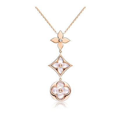 [Elowen Jewels]COLOR BLOSSOM LARIAT NECKLACE PINK GOLD WHITE MOTHER PEARL AND DIAMOND
