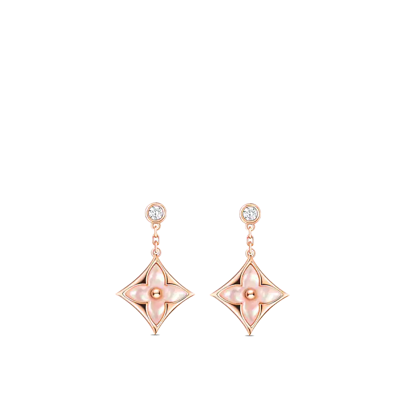 [Elowen Jewels]DOUBLE STAR PINK GOLD MOP DROP EARRINGS