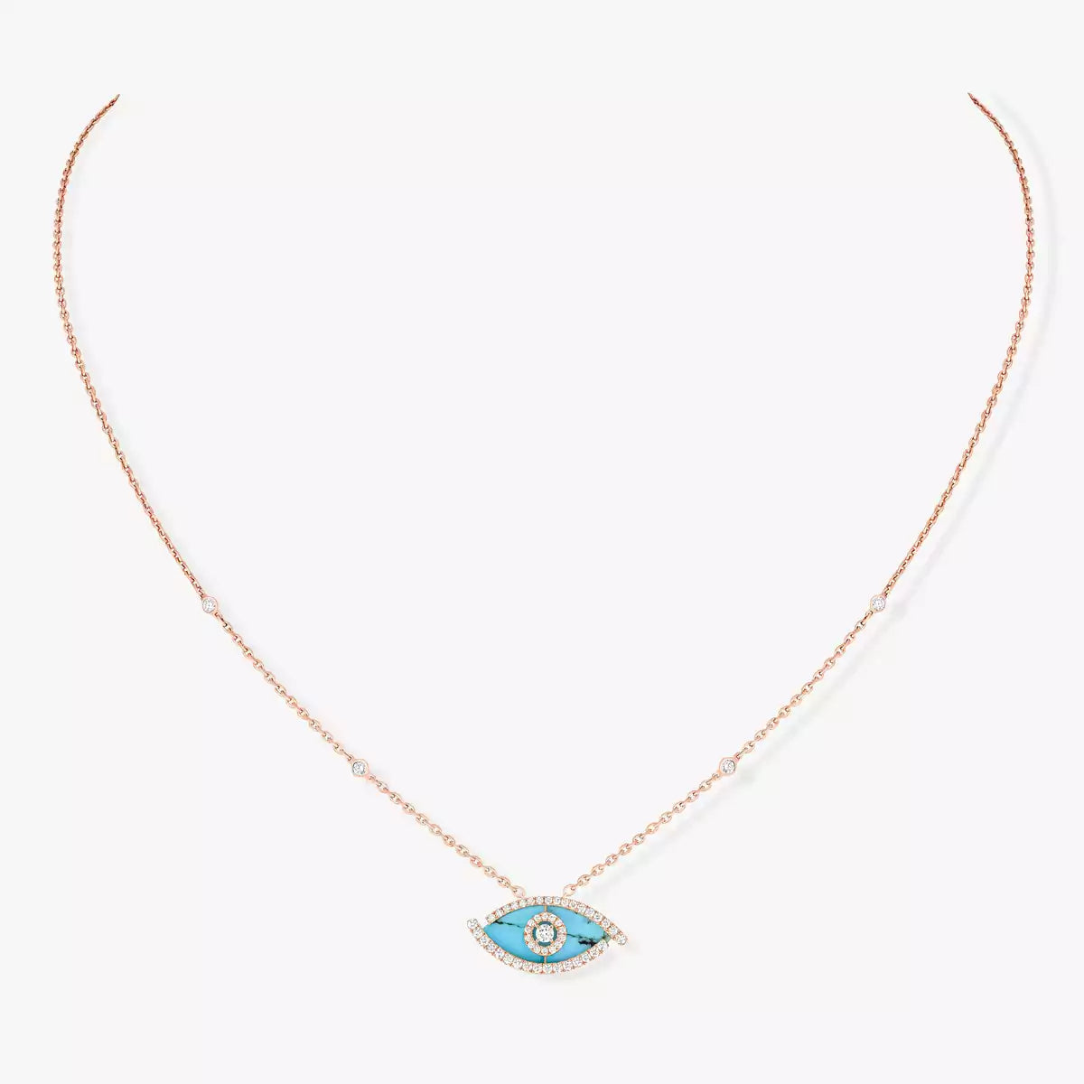 [Elowen Jewelry]Lucky Eye Diamond Necklace in Rose Gold and Turquoise