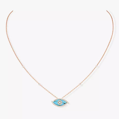 [Elowen Jewelry]Lucky Eye Diamond Necklace in Rose Gold and Turquoise