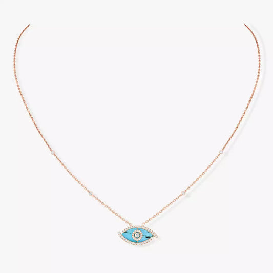 [Elowen Jewelry]Lucky Eye Diamond Necklace in Rose Gold and Turquoise