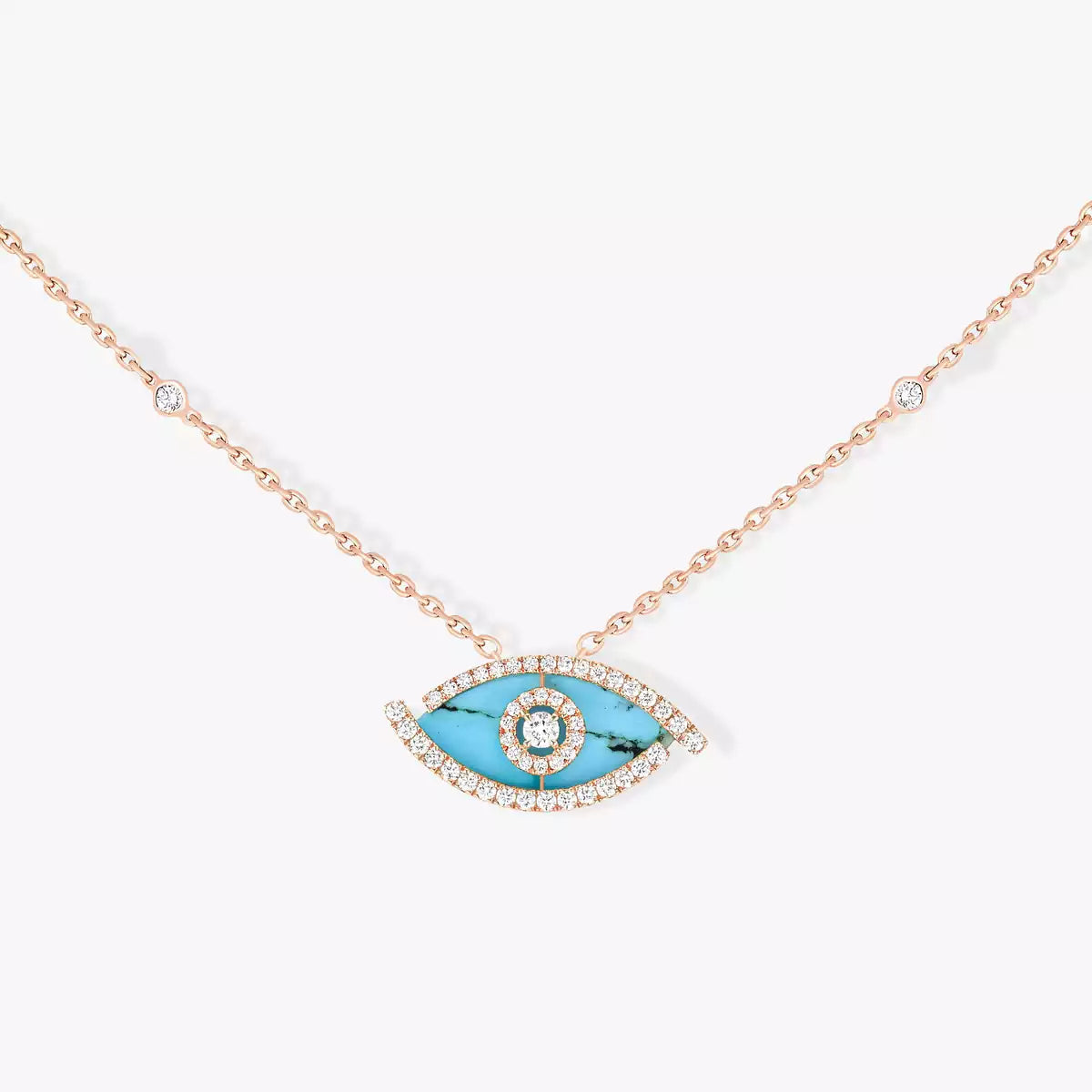 [Elowen Jewelry]Lucky Eye Diamond Necklace in Rose Gold and Turquoise