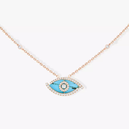 [Elowen Jewelry]Lucky Eye Diamond Necklace in Rose Gold and Turquoise