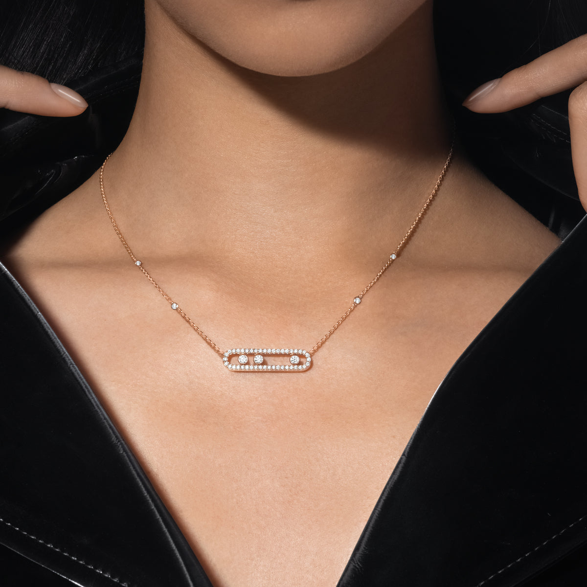 [Elowen Jewelry] Move Pave_ Rose Gold Diamond Necklace