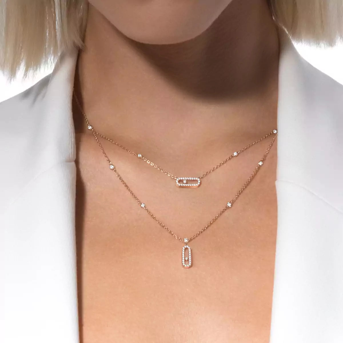 [Elowen Jewelry]2 Rows Rose Gold Diamond Pave_ Necklace Move Uno