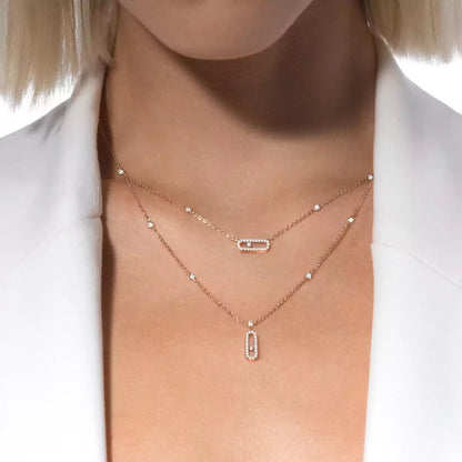 [Elowen Jewelry]2 Rows Rose Gold Diamond Pave_ Necklace Move Uno