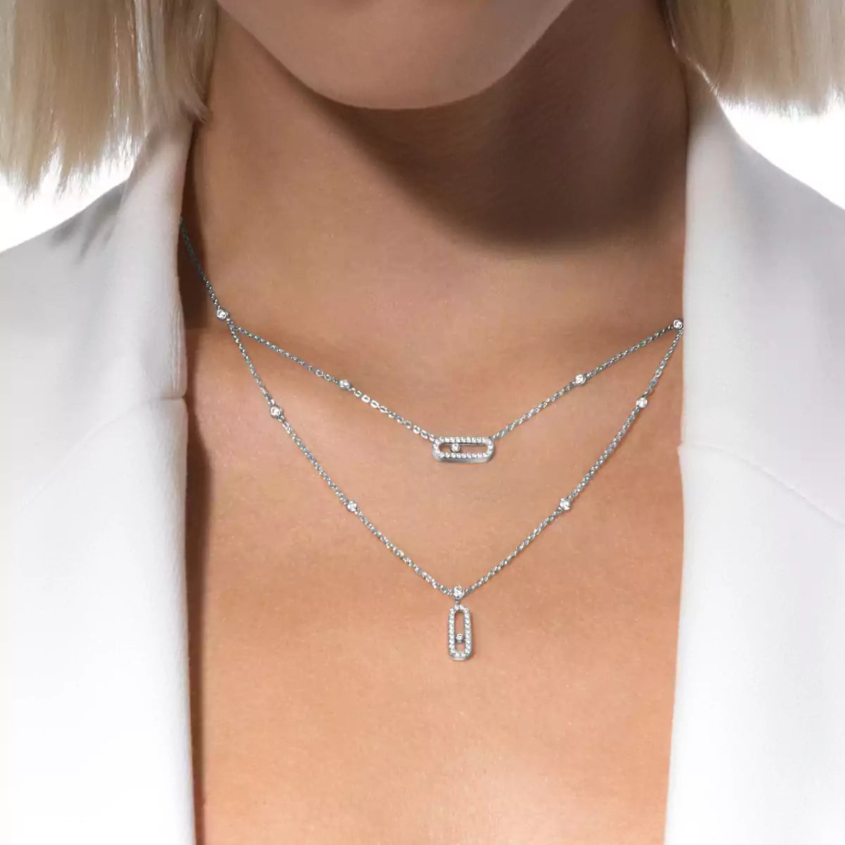 [Elowen Jewelry]2 Rows Rose Gold Diamond Pave_ Necklace Move Uno