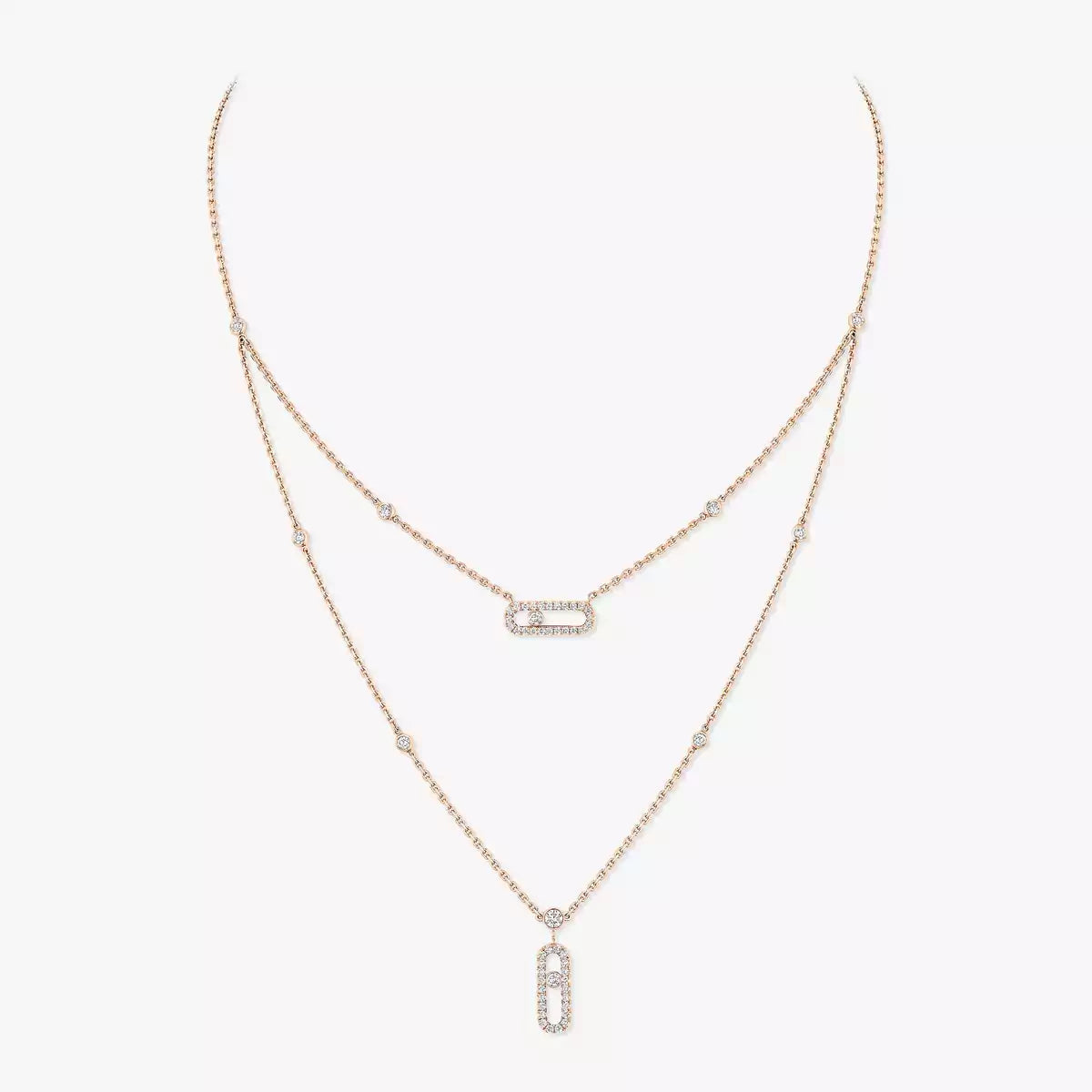 [Elowen Jewelry]2 Rows Rose Gold Diamond Pave_ Necklace Move Uno
