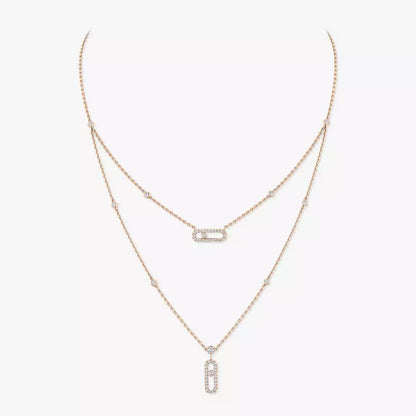 [Elowen Jewelry]2 Rows Rose Gold Diamond Pave_ Necklace Move Uno