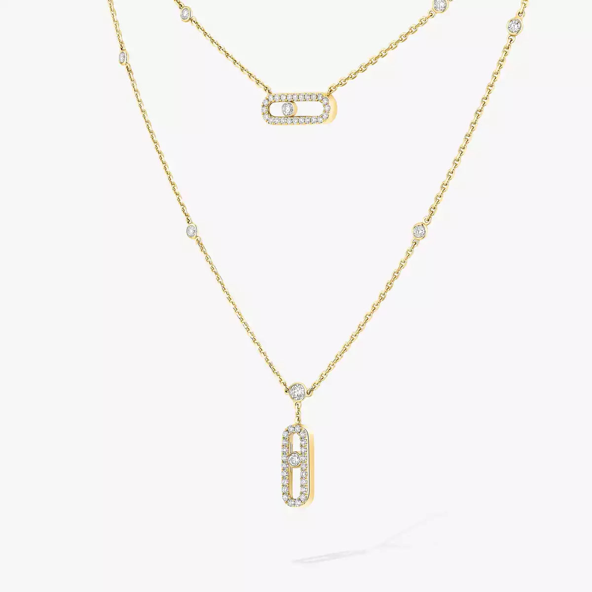 [Elowen Jewelry]2 Rows Rose Gold Diamond Pave_ Necklace Move Uno