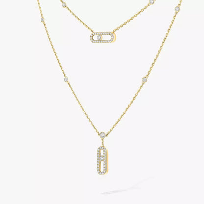 [Elowen Jewelry]2 Rows Rose Gold Diamond Pave_ Necklace Move Uno