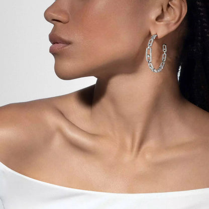 [Elowen Jewelry]Move Link Diamond Hoop Earrings
