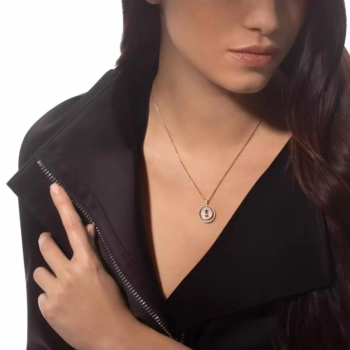 [Elowen Jewelry]Lucky Move Diamond Necklace in Rose Gold and White Mother-of-Pearl