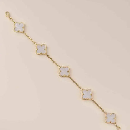 [Elowen Jewels]CLOVER WHITE PEARL MOP 5 MOTIF BRACELET COLLECTION