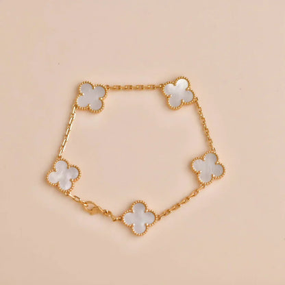[Elowen Jewels]CLOVER WHITE PEARL MOP 5 MOTIF BRACELET COLLECTION