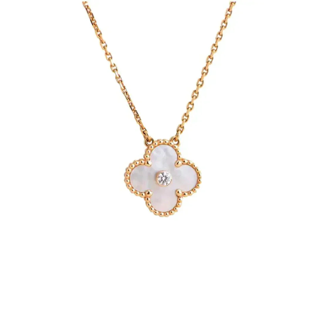 [Elowen Jewels]CLOVER 15MM DIAMOND WHITE FRITILLARIA NECKLACE