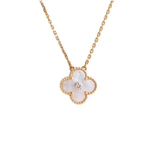 [Elowen Jewels]CLOVER 15MM DIAMOND WHITE FRITILLARIA NECKLACE