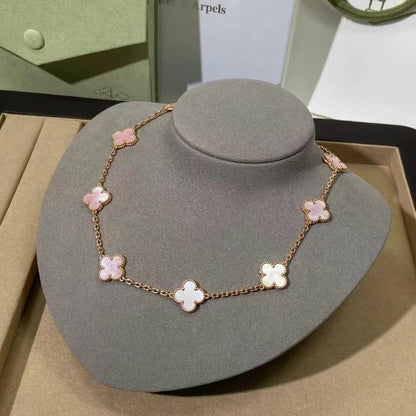 [Elowen Jewels]CLOVER 10 MOTIFS PINK MOP NECKLACE