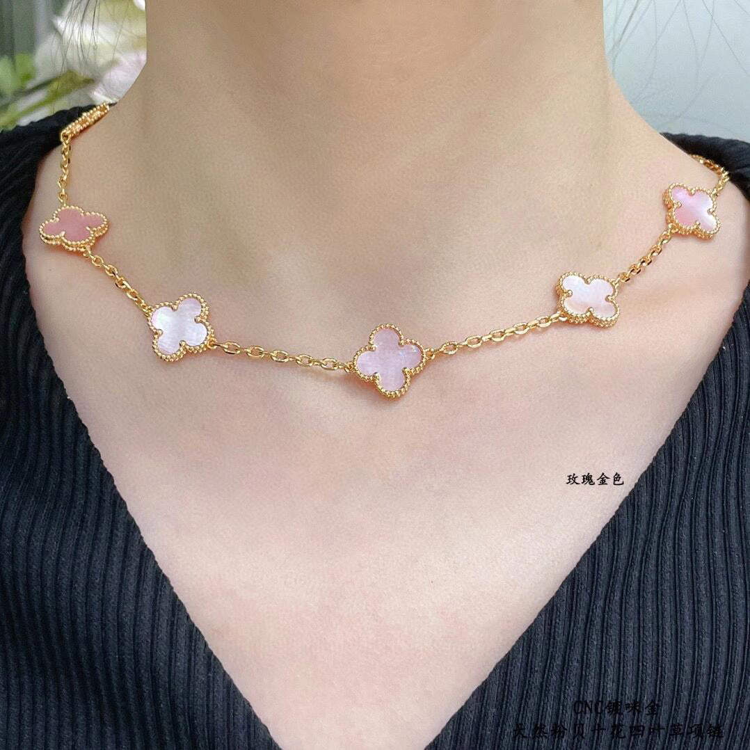 [Elowen Jewels]CLOVER 10 MOTIFS PINK MOP NECKLACE
