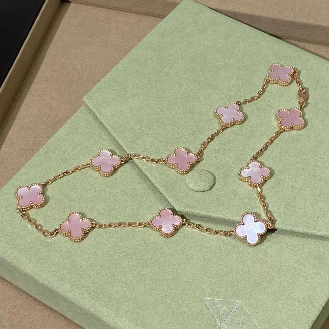 [Elowen Jewels]CLOVER 10 MOTIFS PINK MOP NECKLACE