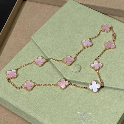 [Elowen Jewels]CLOVER 10 MOTIFS PINK MOP NECKLACE
