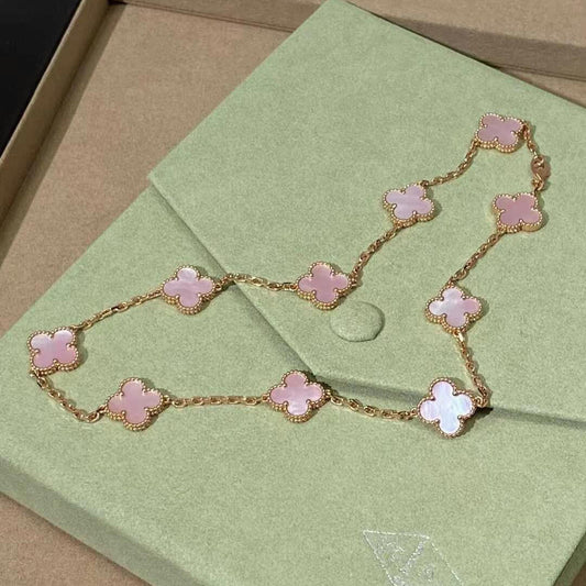 [Elowen Jewels]CLOVER 10 MOTIFS PINK MOP NECKLACE