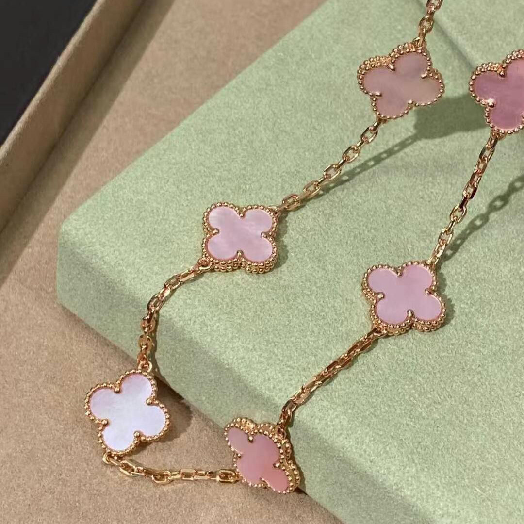[Elowen Jewels]CLOVER 10 MOTIFS PINK MOP NECKLACE