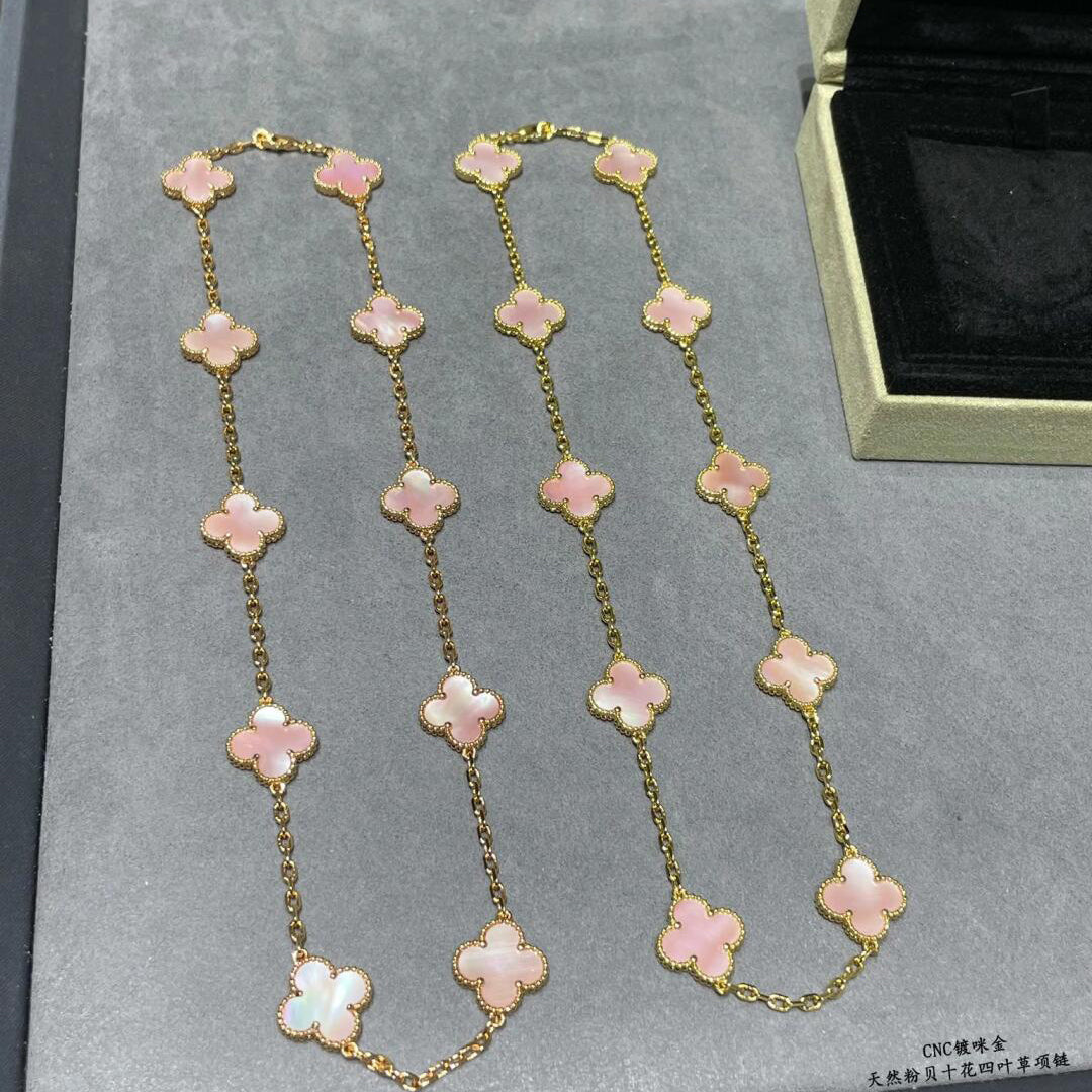 [Elowen Jewels]CLOVER 10 MOTIFS PINK MOP NECKLACE
