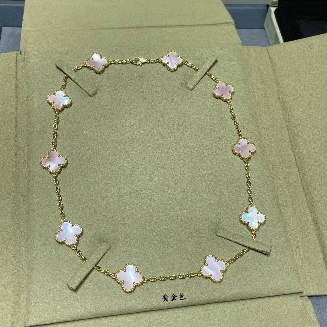 [Elowen Jewels]CLOVER 10 MOTIFS PINK MOP NECKLACE