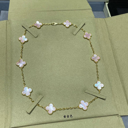 [Elowen Jewels]CLOVER 10 MOTIFS PINK MOP NECKLACE
