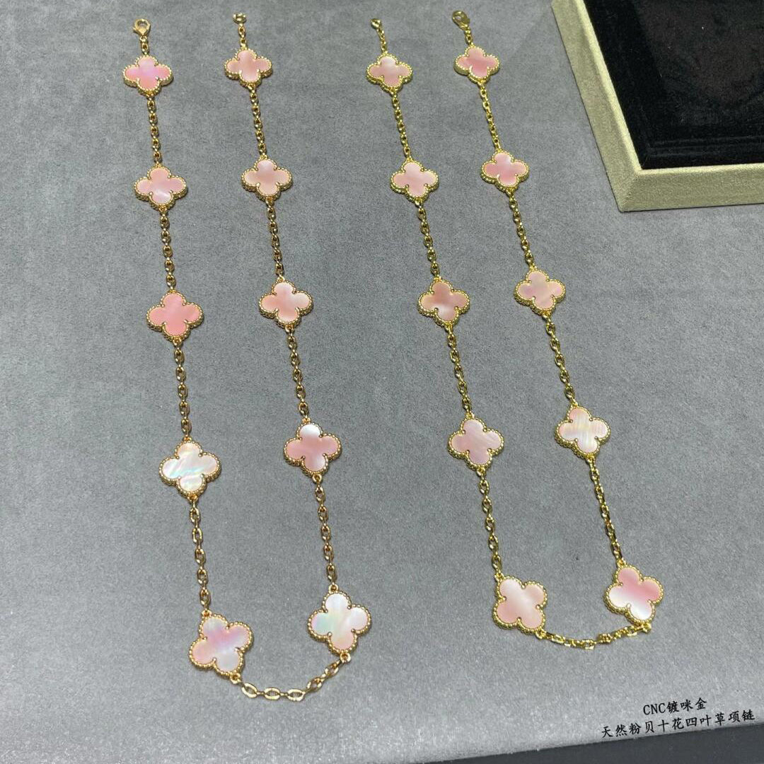 [Elowen Jewels]CLOVER 10 MOTIFS PINK MOP NECKLACE