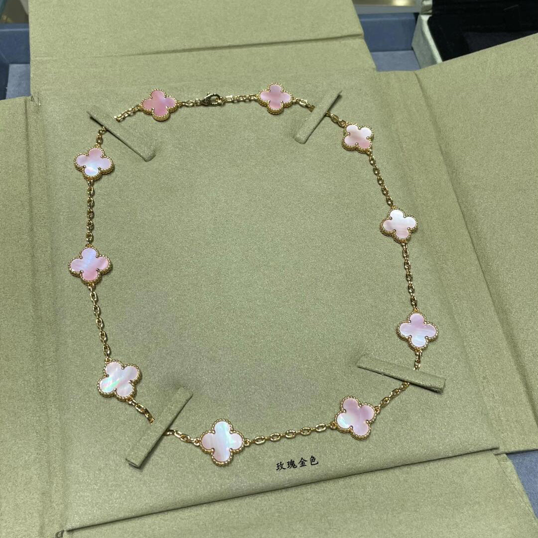 [Elowen Jewels]CLOVER 10 MOTIFS PINK MOP NECKLACE