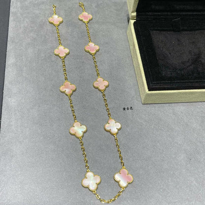 [Elowen Jewels]CLOVER 10 MOTIFS PINK MOP NECKLACE