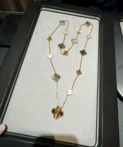 [Elowen Jewels]DETACHABLE CLOVER 15(11+4) FLOWER ROSE GOLD NECKLACE SET