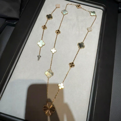 [Elowen Jewels]DETACHABLE CLOVER 15(11+4) FLOWER ROSE GOLD NECKLACE SET