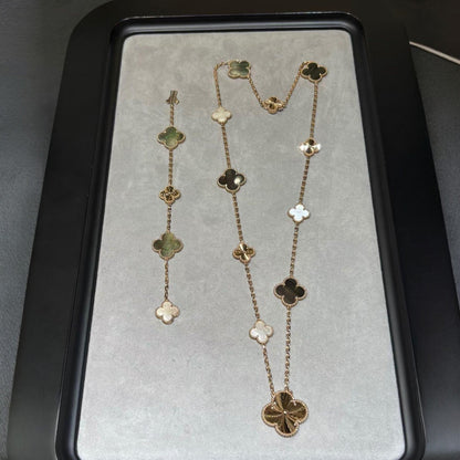 [Elowen Jewels]DETACHABLE CLOVER 15(11+4) FLOWER ROSE GOLD NECKLACE SET